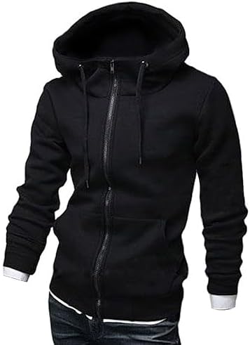 DGHM-JLMY Men's Turtleneck Casual Zipper Hoodie Double Zipper